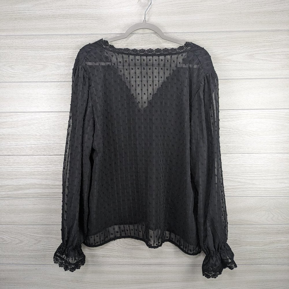 V Neck Elegant Swiss Dot Lace Splicing Plus Size Blouse - Picture 6 of 7